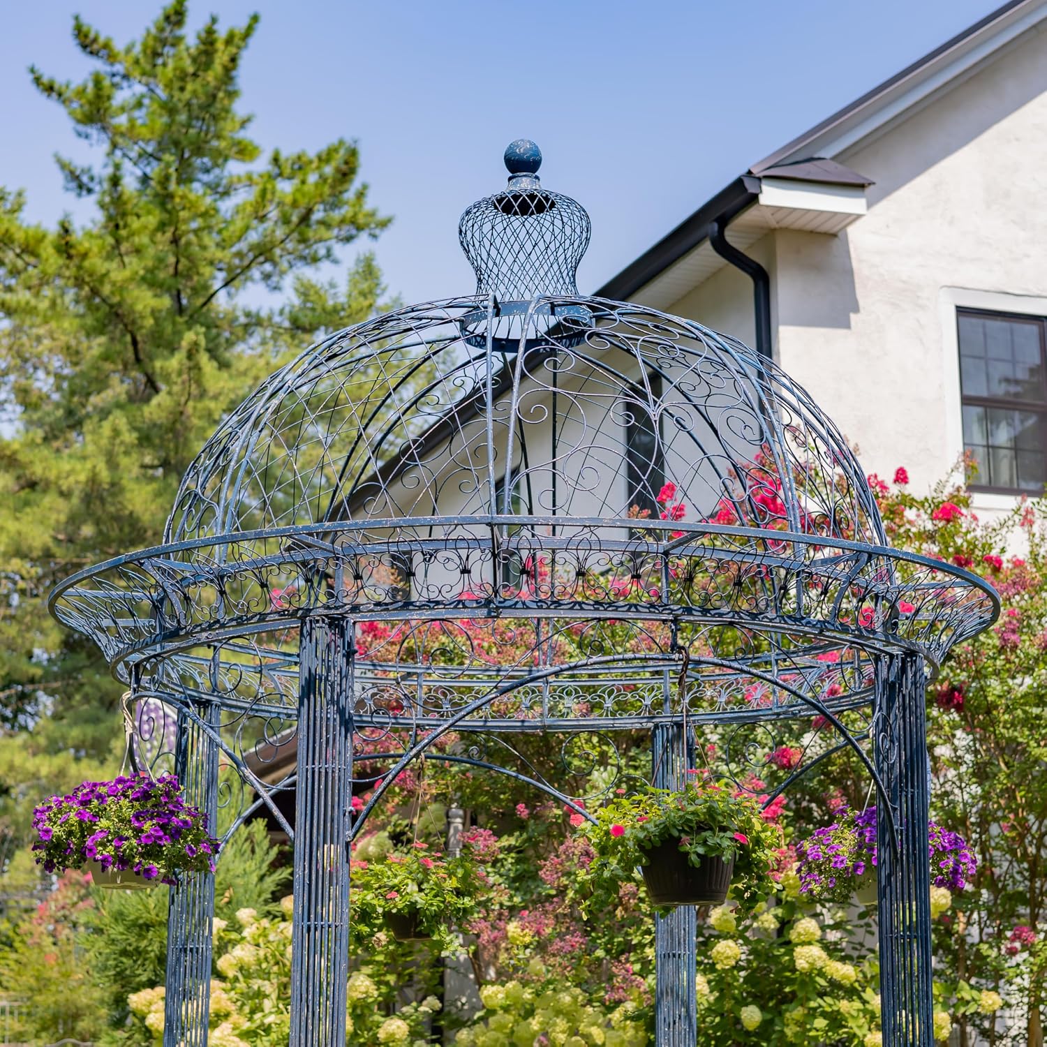 13ft. Tall Round Metal Garden Gazebo in Antique Finish (Antique Blue)