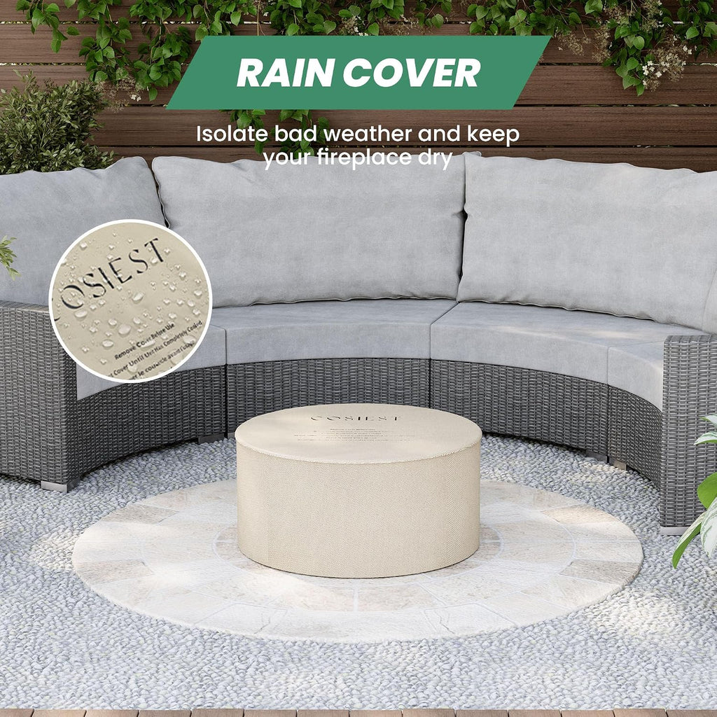 COSIEST Outdoor Propane Fire Pit Coffee Table, 28-inch Terrazzo Round Base Patio Heater, Certified, 40,000 BTU Stainless Steel Burner, Wind Guard, Free Lava Rocks, Waterproof Cover
