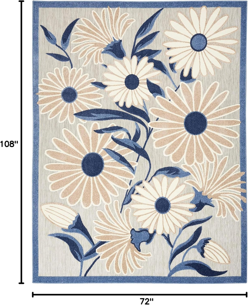 Nourison Home Aloha Blue Grey 6' x 9' Area Rug - Easy Clean, Non Shedding, Bed Room, Living Room, Dining Room, Kitchen (6' x 9')