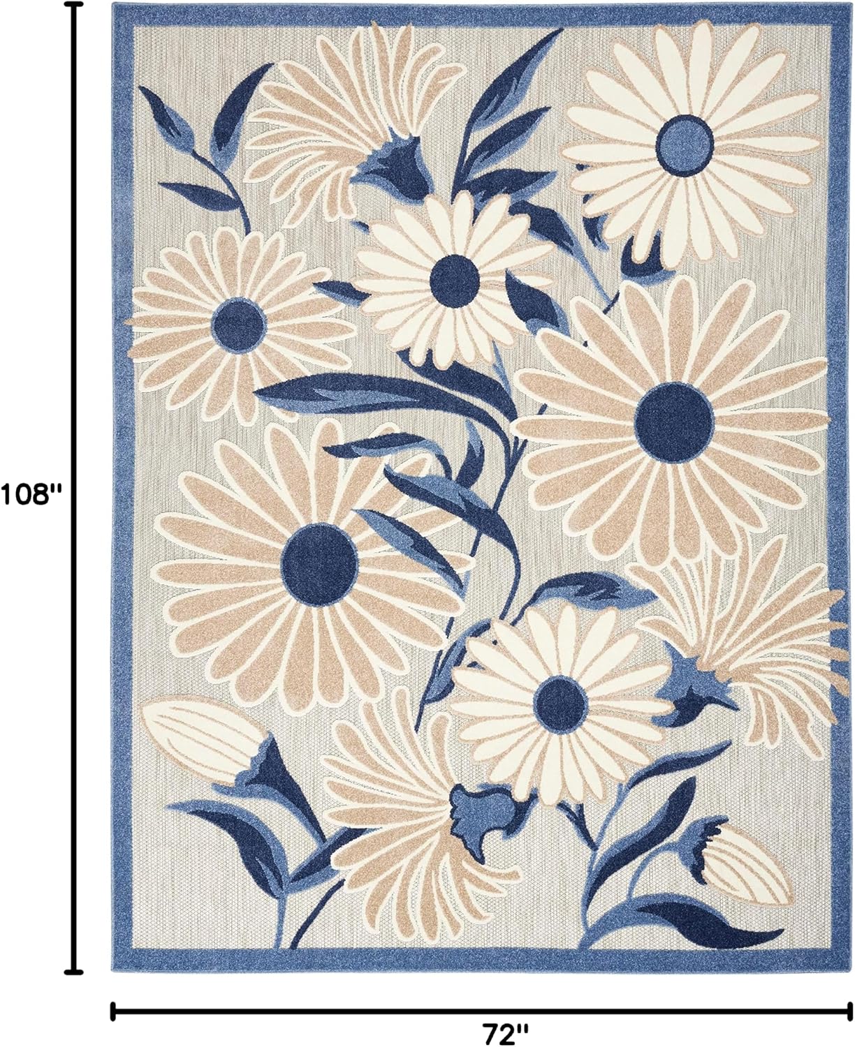 Nourison Home Aloha Blue Grey 6' x 9' Area Rug - Easy Clean, Non Shedding, Bed Room, Living Room, Dining Room, Kitchen (6' x 9')