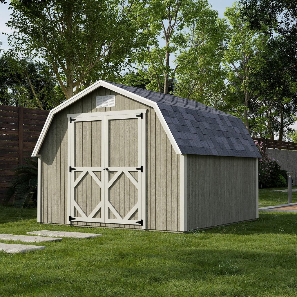 Little Cottage Co. 10x10 Classic Gambrel Barn with 4 ft. Sidewalls with Floor, Outdoor Wood Storage Shed Do-It-Yourself Precut Kit