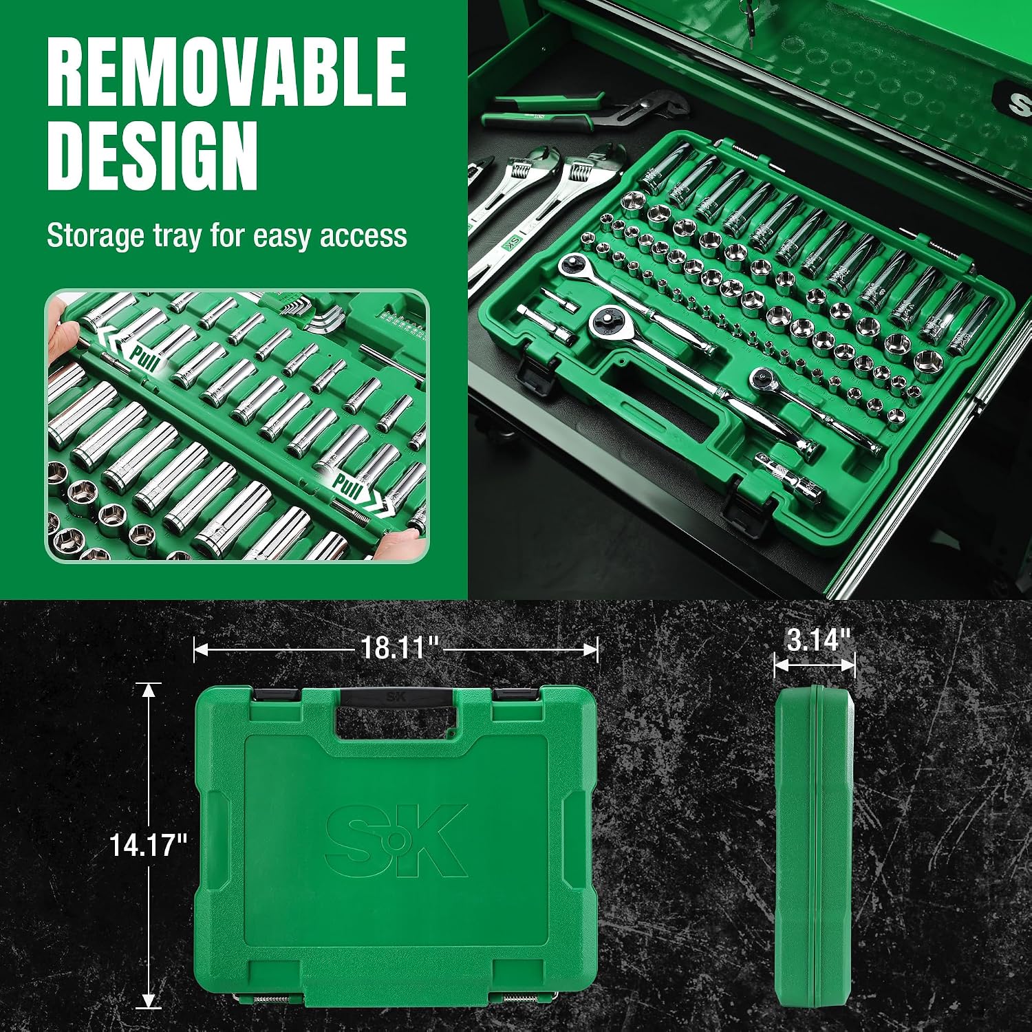 SK Mechanics Tool Set, 1/4' & 3/8' & 1/2' Drive Socket with 216-P Ratchet, 149-Piece, SAE & Metric, SuperKrome Finish, with Storage Suitcase