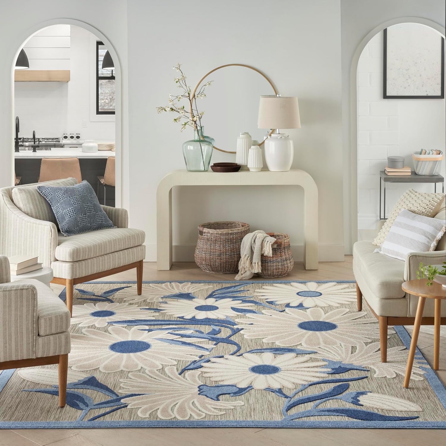 Nourison Home Aloha Blue Grey 6' x 9' Area Rug - Easy Clean, Non Shedding, Bed Room, Living Room, Dining Room, Kitchen (6' x 9')