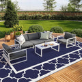 GENIMO 10 ' x 20 ' Outdoor Rug Waterproof for Patio Decor, Foldable Reversible Plastic Straw Area Rugs Mat for Camper, Outside Carpet for Rv, Deck, Porch, Picnic, Beach, Balcony, Blue & White
