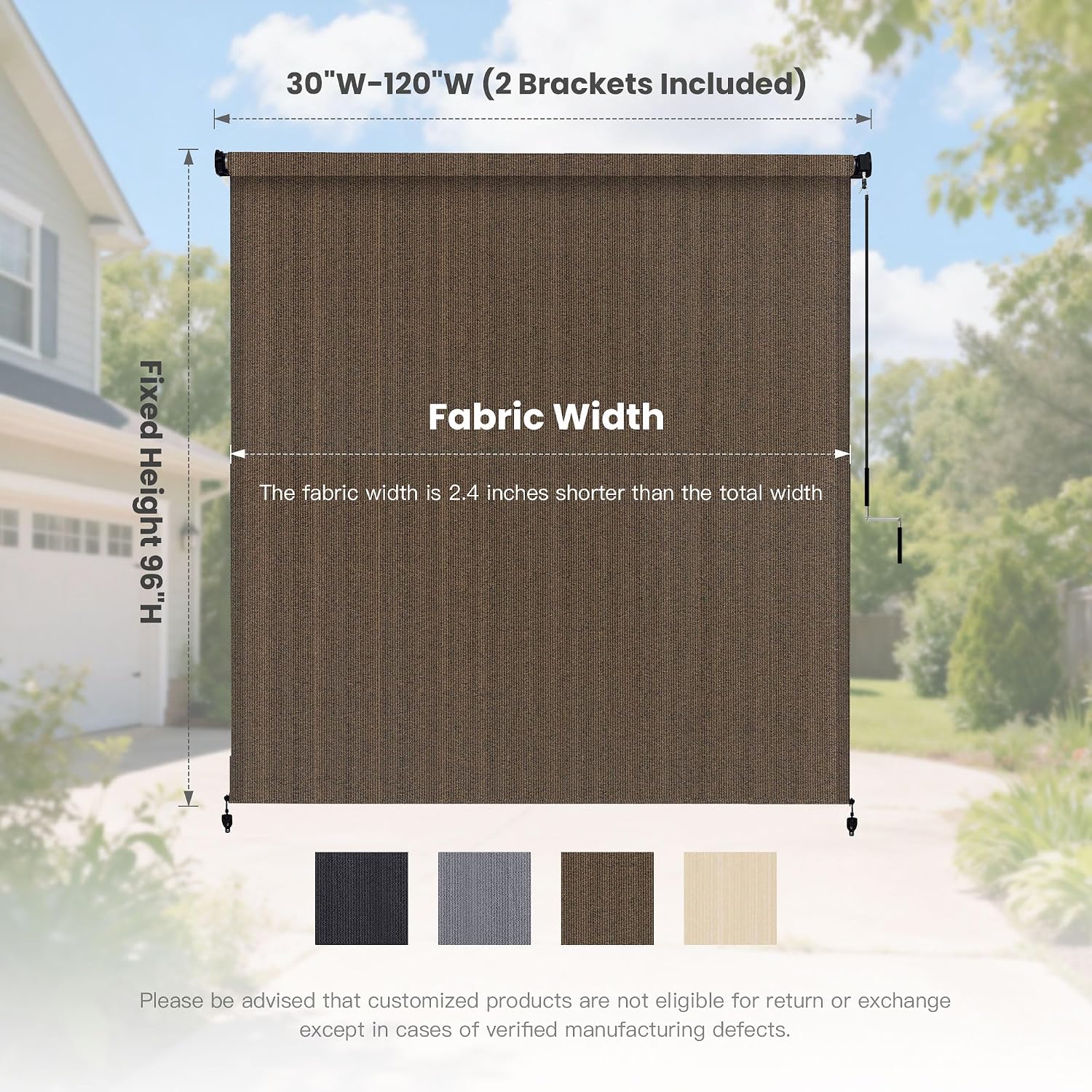 VICLLAX Customized Size Outdoor Roller Shade, Patio Cordless Roller Blinds, Exterior Roll Up Shade with Spliced Design for Patio Porch Gazebo