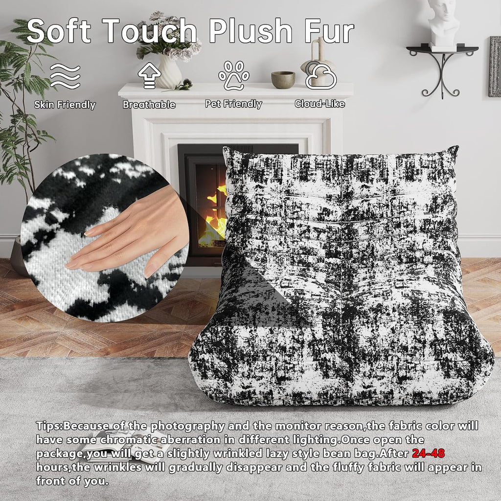 WHGBJA Memory Foam Bean Bag Chair for Adults, Teddy Material Beanbag Sofa with Filler, Cozy Floor Lounge Seat for Living Room, Bedroom, Dorm, Office (Ink Painting)