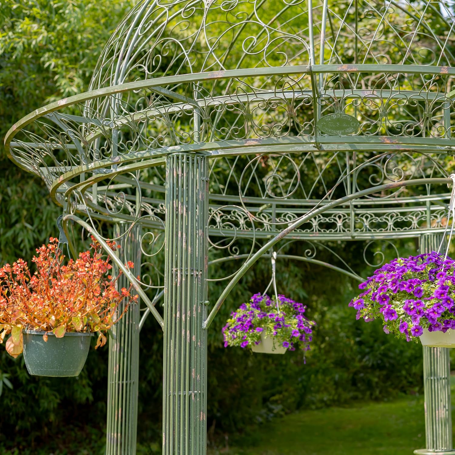 13ft. Tall Round Metal Garden Gazebo in Antique Finish (Antique Green)