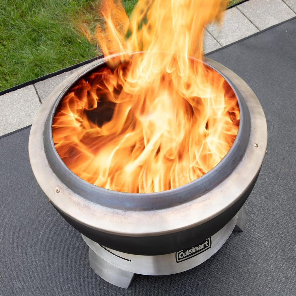 Cuisinart 19.5' Cleanburn Smokeless Fire Pit with Removable Base for Ash, Portable Wood Burning Outdoor Fireplace, Stainless Steel Smoke Free Outdoor Heater, Enhanced Airflow and Easy Cleanup
