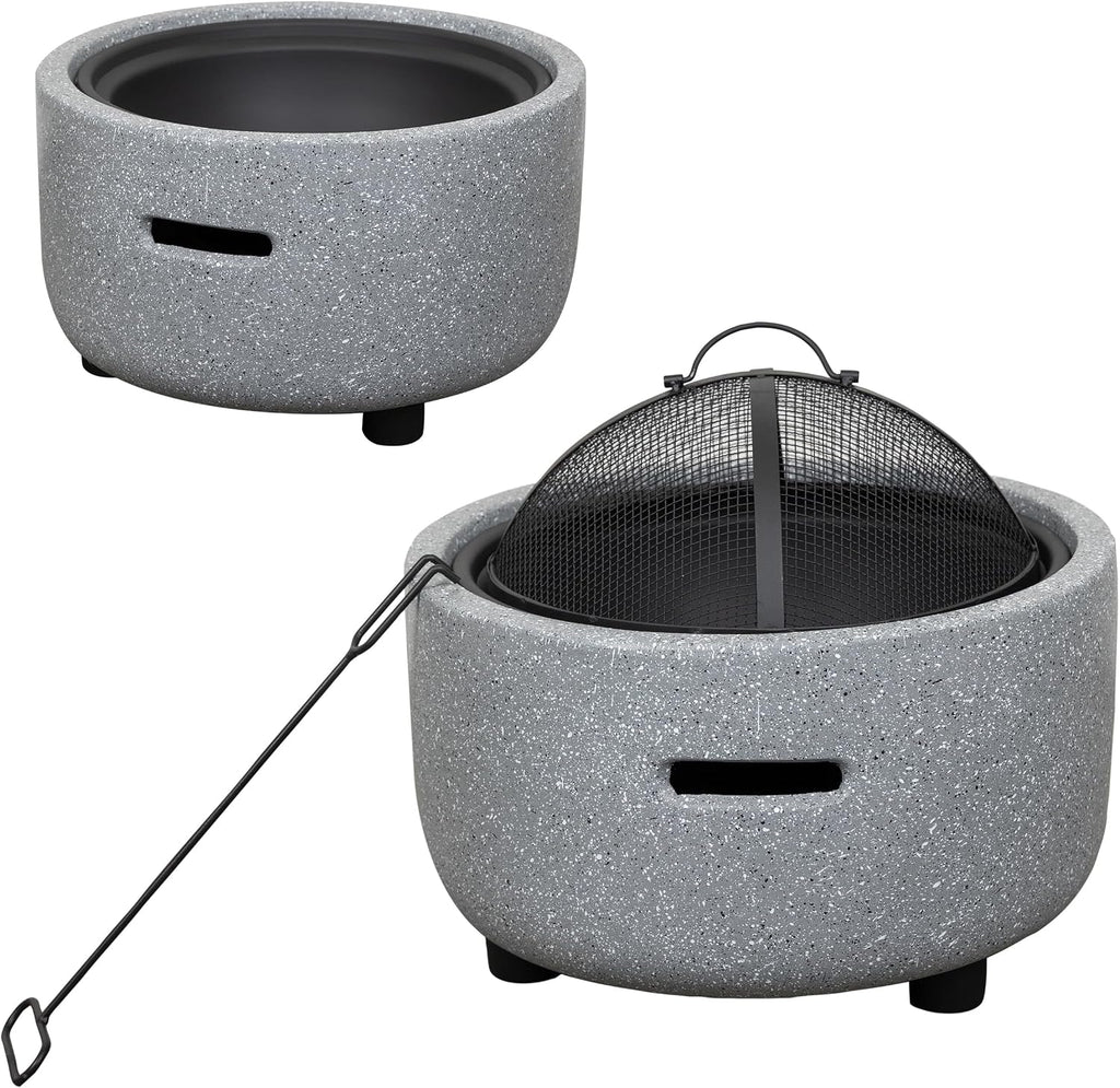 Alpine Corporation QFC334 Contemporary Gray Woodburning Firepit with Lid & Wood Poker, Decor for Patio & Deck, 16' H, Gray