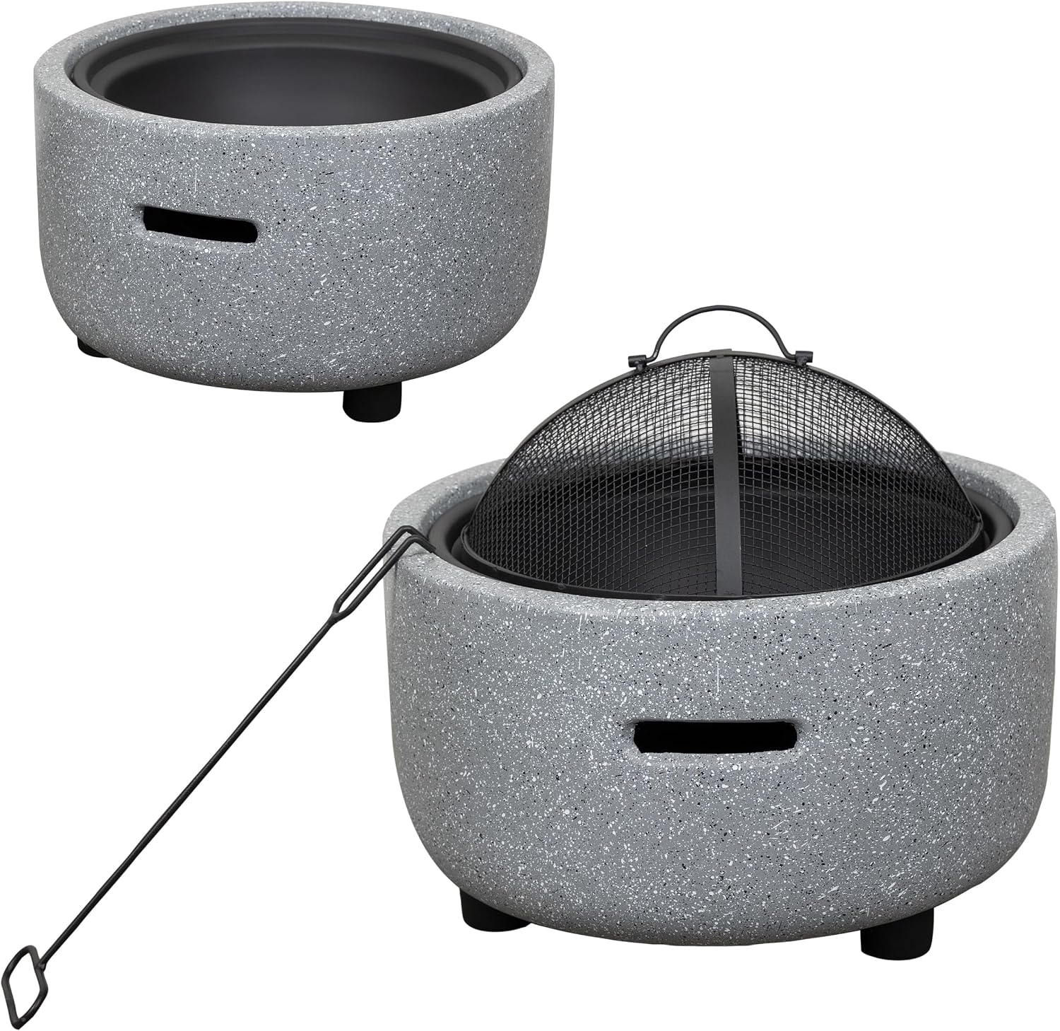 Alpine Corporation QFC334 Contemporary Gray Woodburning Firepit with Lid & Wood Poker, Decor for Patio & Deck, 16' H, Gray