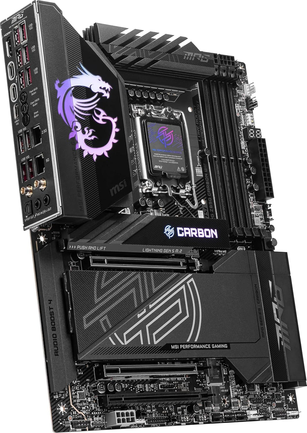 MSI MPG X870E Carbon WiFi Gaming Motherboard (AMD Ryzen 9000/8000/7000 Series Processors, AM5, DDR5, PCIe 5.0, M.2 Gen5, SATA 6Gb/s, USB 40Gbps, HDMI, Wi-Fi 7, Bluetooth 5.4, 5Gbps LAN, ATX)