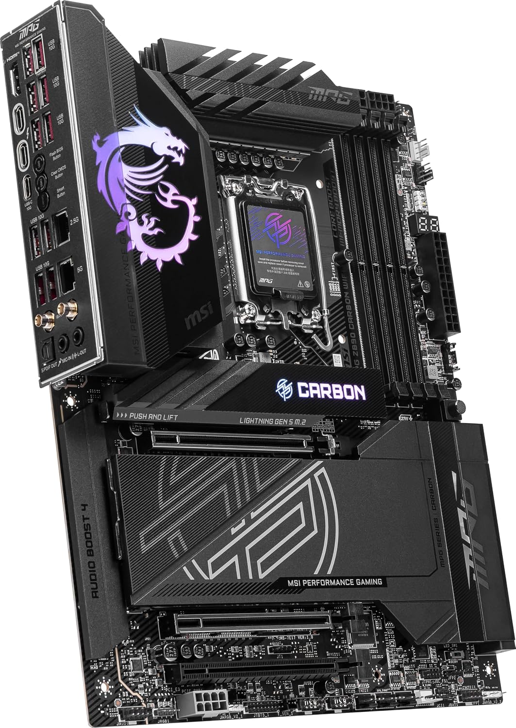 MSI MPG X870E Carbon WiFi Gaming Motherboard (AMD Ryzen 9000/8000/7000 Series Processors, AM5, DDR5, PCIe 5.0, M.2 Gen5, SATA 6Gb/s, USB 40Gbps, HDMI, Wi-Fi 7, Bluetooth 5.4, 5Gbps LAN, ATX)