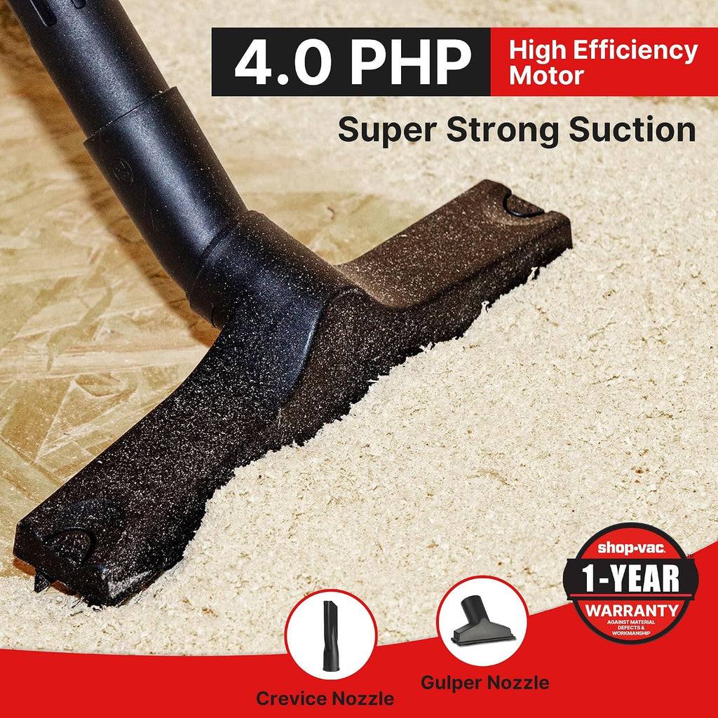 Shop-Vac 6 Gallon 4.0 Peak HP Wet/Dry Vacuum, Wall Mountable Compact Shop Vacuum with Up to 20 ft Extra Long Hose & Accessories - Ideal for Jobsite, Garages, Car & Workshops