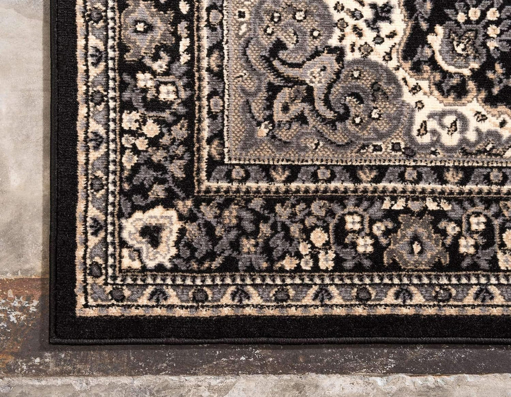 Unique Loom Reza Collection Traditional Persian Style Area Rug, 9 ft 10 in x 13 ft, Black/Beige