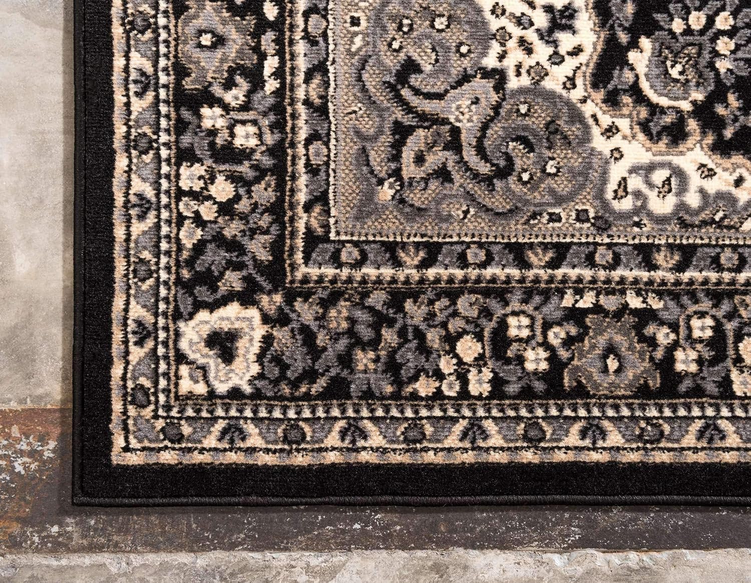 Unique Loom Reza Collection Traditional Persian Style Area Rug, 9 ft 10 in x 13 ft, Black/Beige
