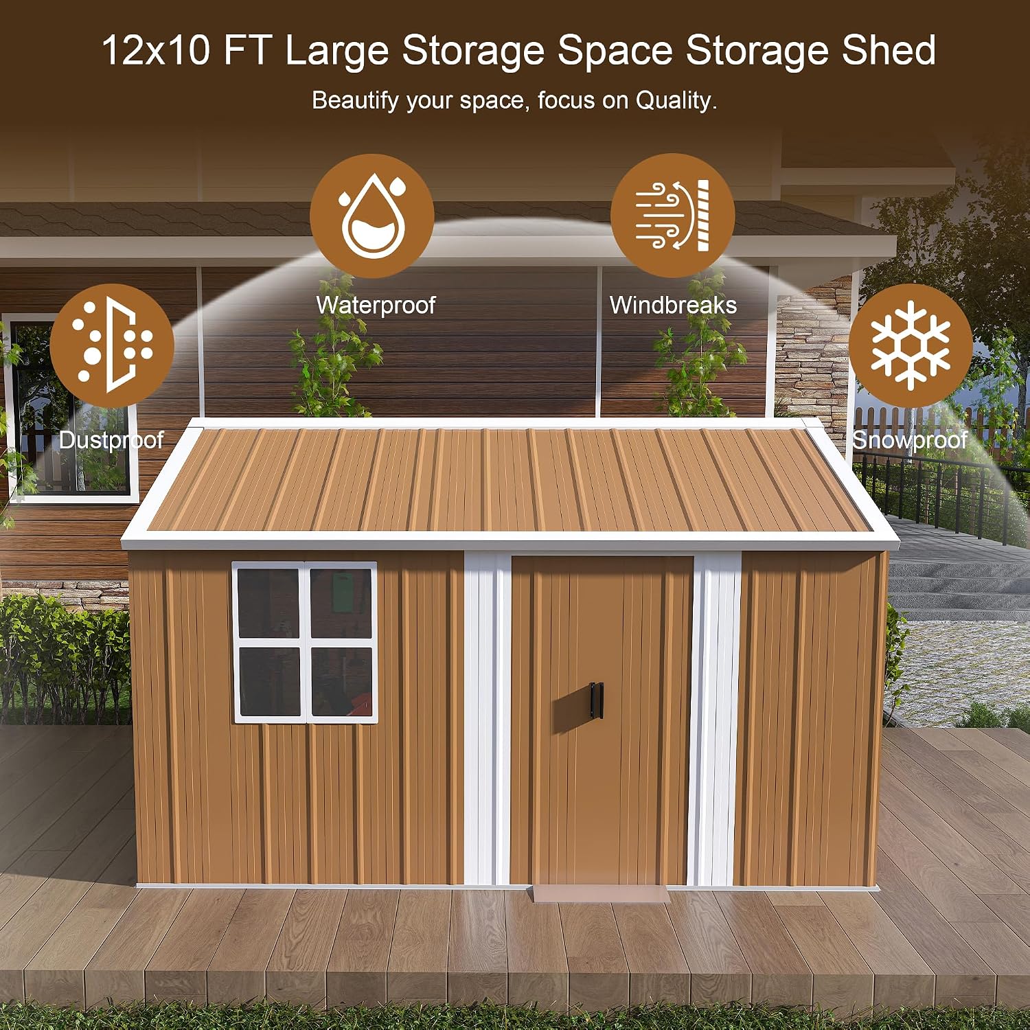 Outdoor Storage Shed, Heavy-Duty Metal Steel Shed with Windows, Lockable Door & Ventilation, Weatherproof Garden Shed for Backyard, Lawn, and Tool Storage (10x12 FT)