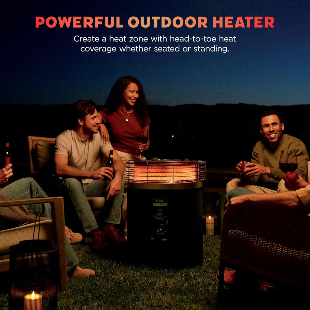 Ninja Fireside360™ Outdoor Heater & Fire Pit | 3 Modes: Flame, Heat, Flame & Heat | Portable for Patio, Deck, Camping, Beach | Easy Control Smokeless Flames | Push to Start Ignition | Black | OF101BK