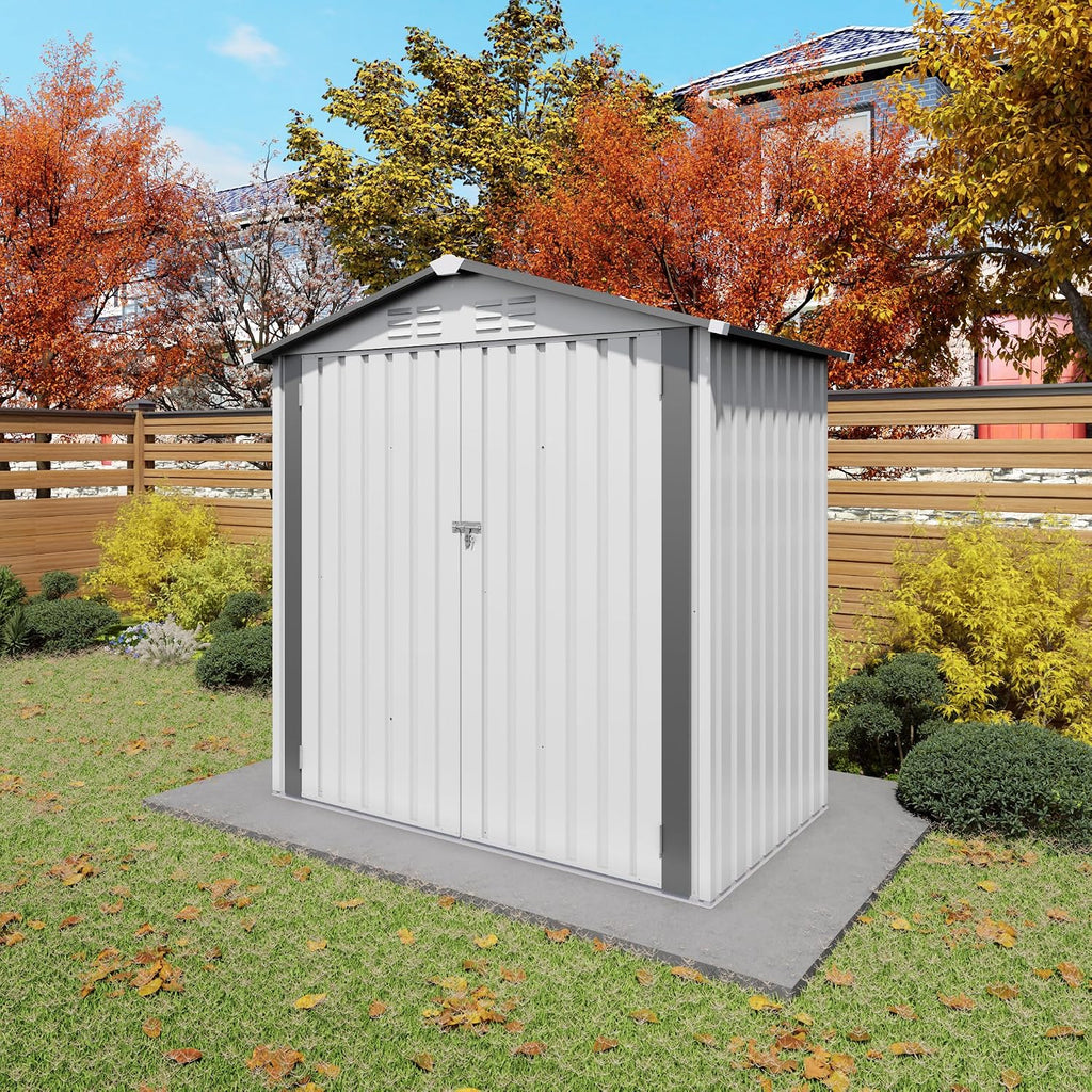 Organize and Secure with 6x3.6 FT Metal Shed, Waterproof Outdoor Storage with Lockable Door & Clear Window for Garden Tools, Patio Furniture, Bicycles, White