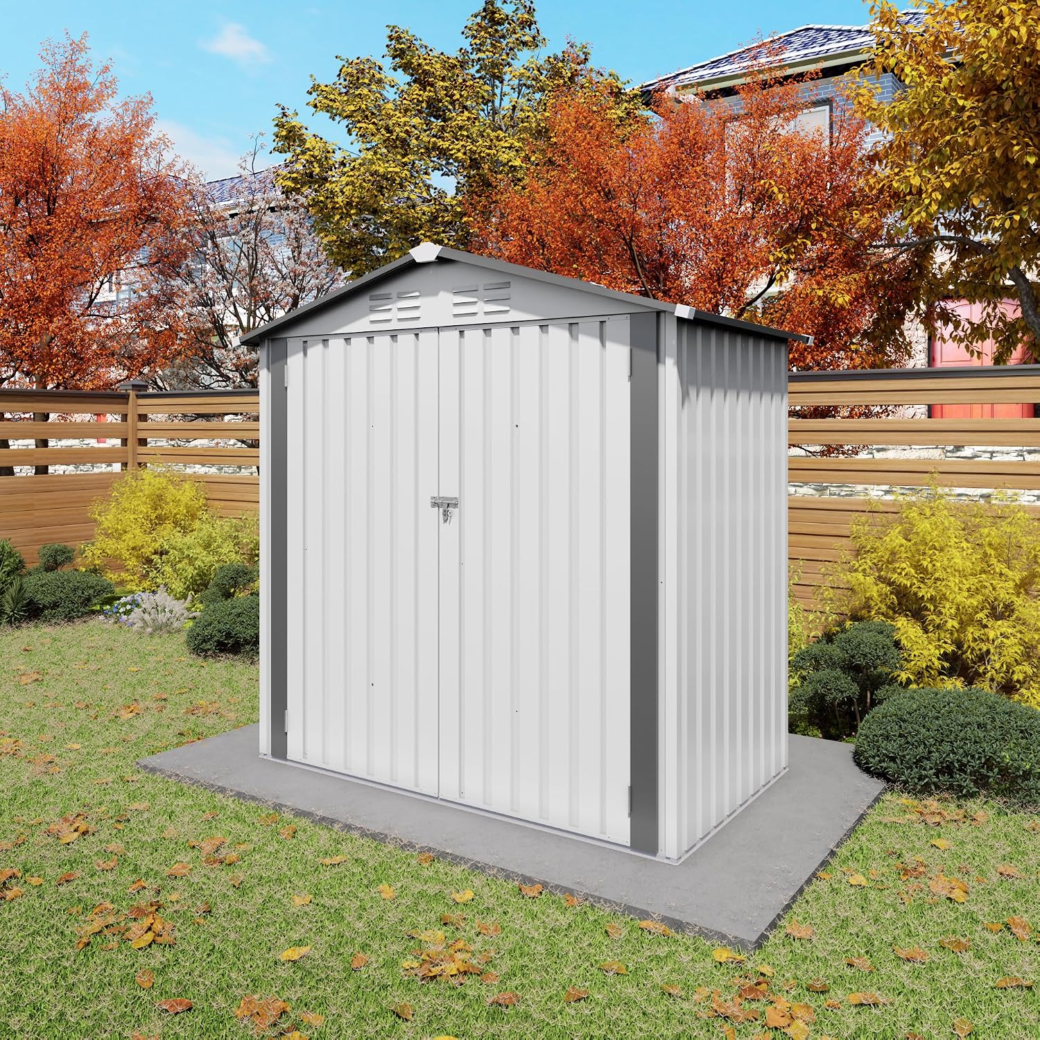Organize and Secure with 6x3.6 FT Metal Shed, Waterproof Outdoor Storage with Lockable Door & Clear Window for Garden Tools, Patio Furniture, Bicycles, White