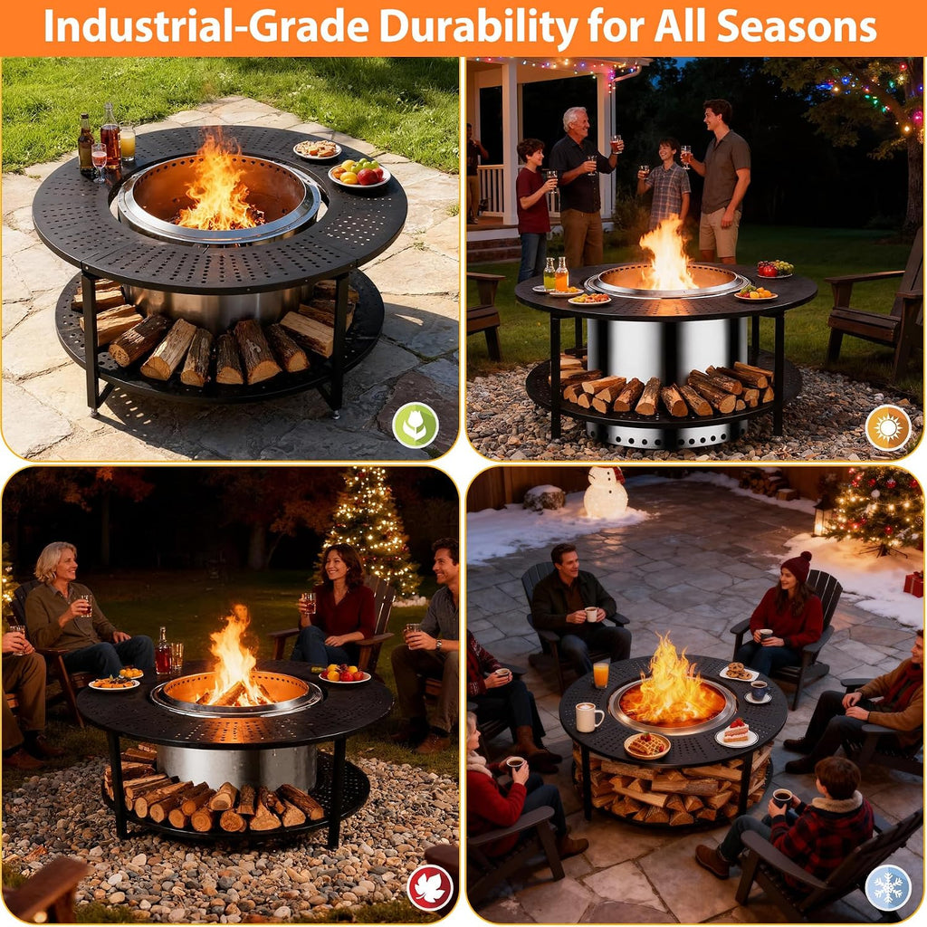 40 Inch Compact Fire Pit Surround Tabletop for Solo Stove Ranger & Tiki 20, Outdoor Patio Stand with Firewood Storage Shelf, Heavy Duty Steel, 200LB Capacity