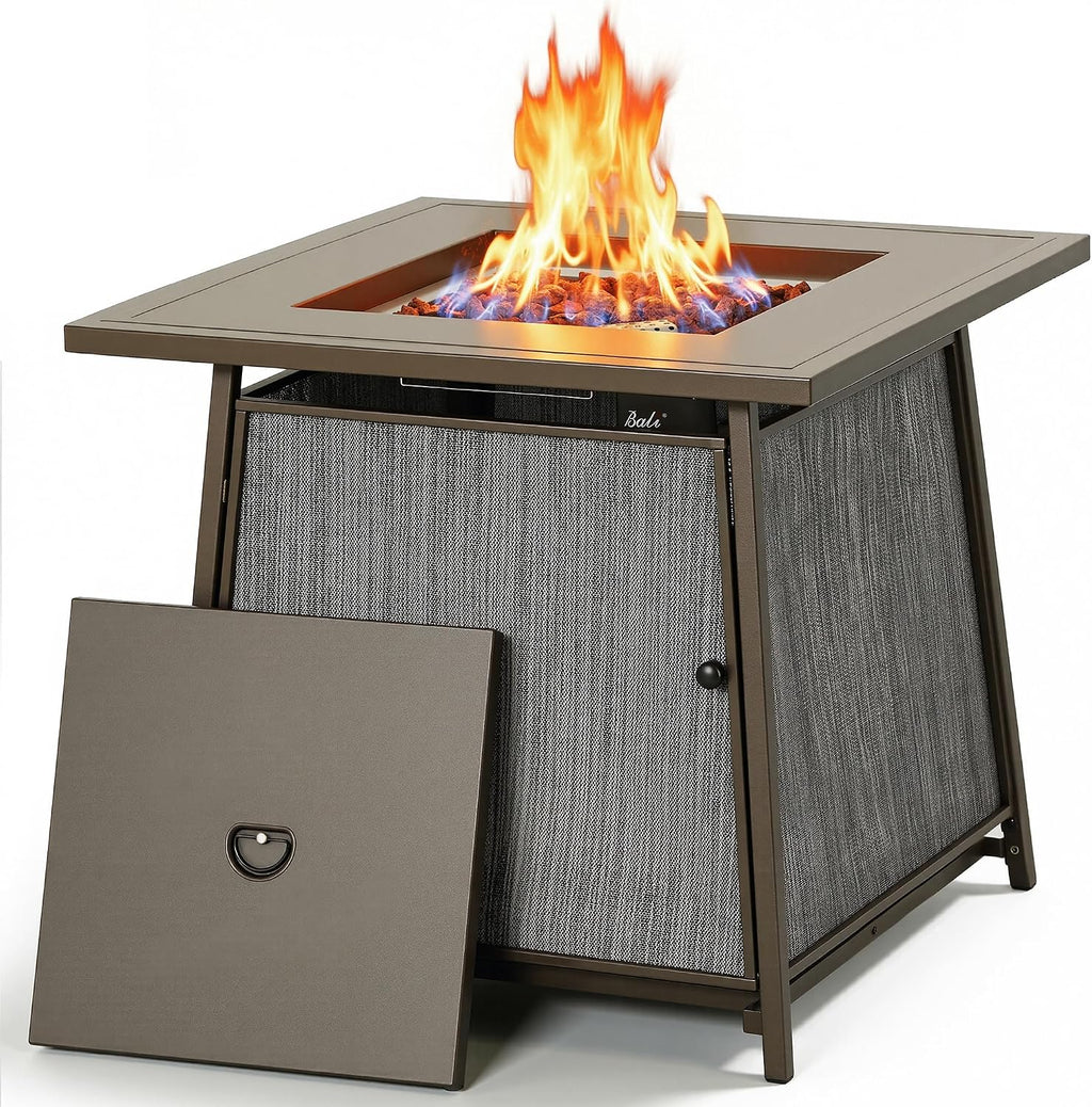 BALI OUTDOORS 50,000 BTU Propane Fire Pit Outdoor, 28 inch Propane Fire Pit Table Square, Gas Firepits for Outside Patio, Garden, Backyard