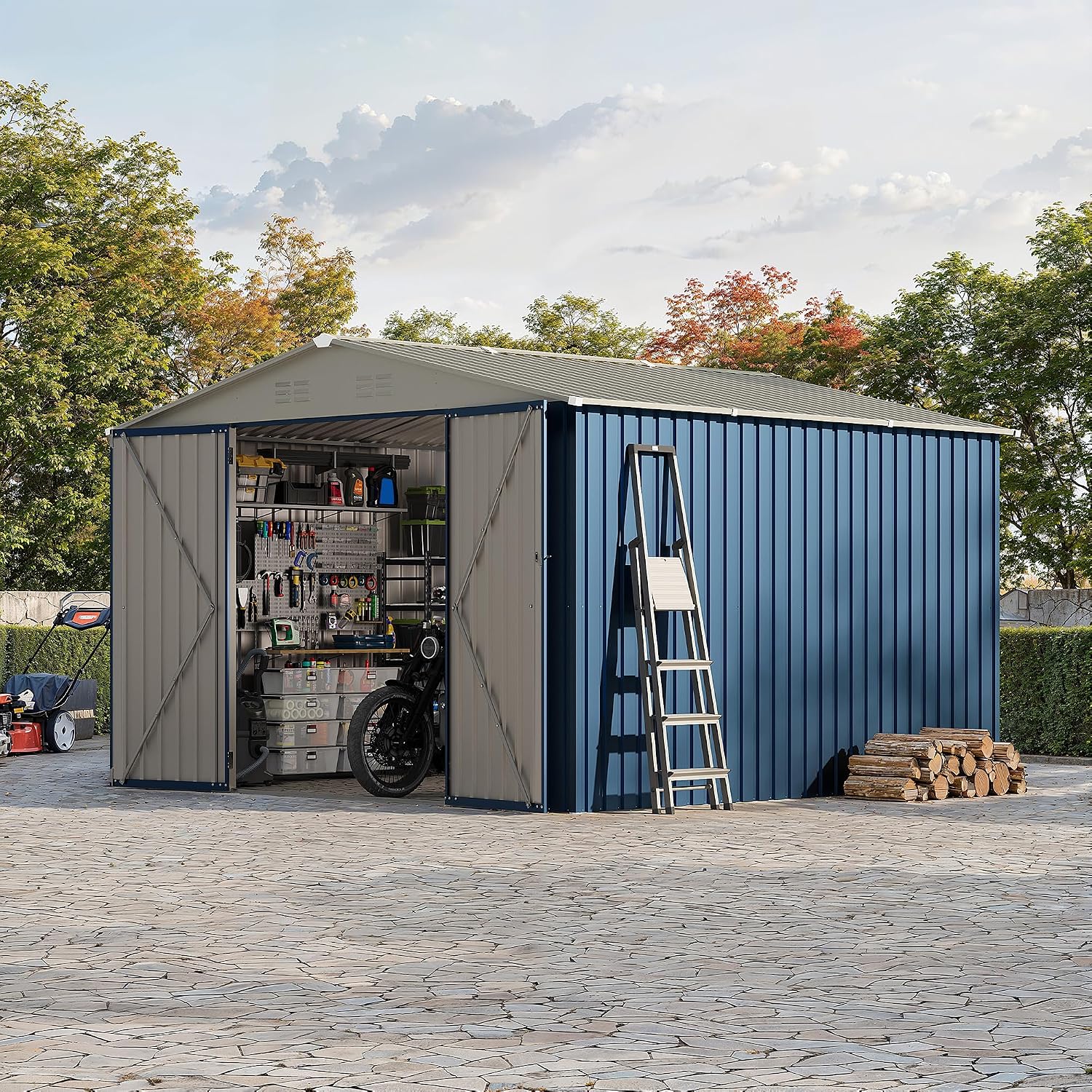 Garvee 10 X 10 FT Outdoor Storage Shed,Metal Garden Sheds&Outdoor Storage Clearance, Large Outdoor Storage Shed for Tools, Lawn Equipment, Garden Supplies - All Weather Lockable Metal Shed