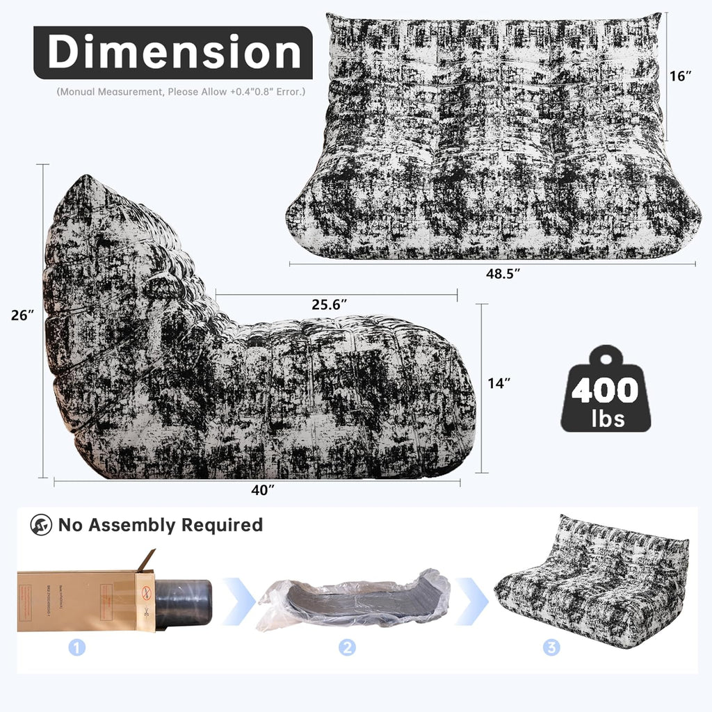 Bean Bag Chairs for Adults, Memory Foam Couch Loveseat Sofa Chair, Soft Teddy Material Cozy Comfy Reading Nook Chairs, Floor Chair for Living Room Bedroom Office(Ink Painting)