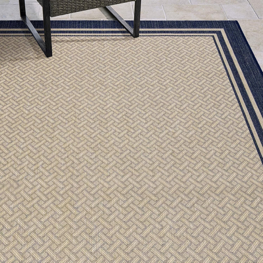 Gertmenian Indoor Outdoor Classic Flatweave Area Rug, Stain & UV Resistant Carpet, Deck, Patio, Poolside & Mudroom, 9x13 Ft Extra Large, Simple Border, Navy Blue, 21979