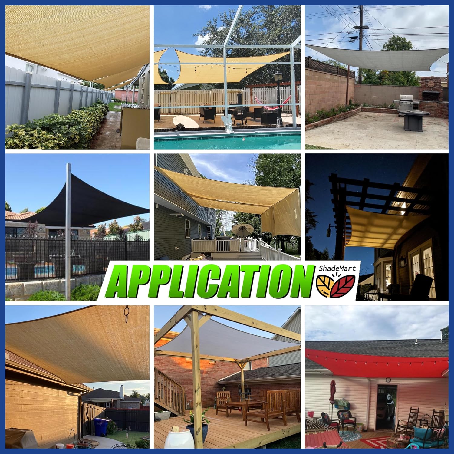 ShadeMart 10' x 20' Black Sun Shade Sail UPF50 Rectangle smTAPR1020 Canopy Fabric Cloth Screen, Water Permeable & UV Resistant, Heavy Duty, Carport Patio Outdoor - We Customize Size