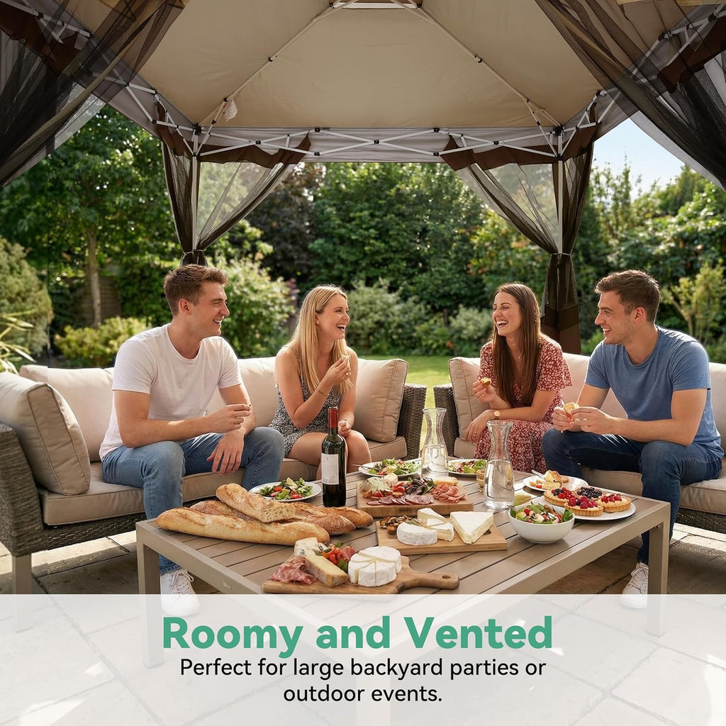 COBIZI 12x12 FT Pop up Gazebo on Clearance Canopy Tent, Carpas para Patio, Easy up Outdoor Canopy Tents with Portable Storage Bag for Backyard, Outdoor Waterproof Gazebos for Garden,Camping, Brown