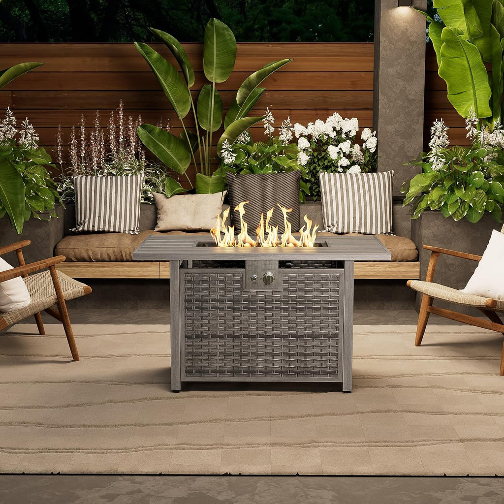 Dineli 43-Inch Rectangular Propane Fire Pit Firepits for Outside Patio Fire Pit Table, Gas Fire Pits with Adjustable Feet, Tabletop Fire Pits for Backyard Deck Balcony, 50,000 BTU, Light Gray