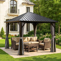 10x10 Hardtop Aluminum Gazebo, Outdoor Metal Gazebo with Netting & Curtains - Heavy Duty Iron Roof for Patios, Waterproof & Snow Load Resistant (Single Hardtop Gazebo)
