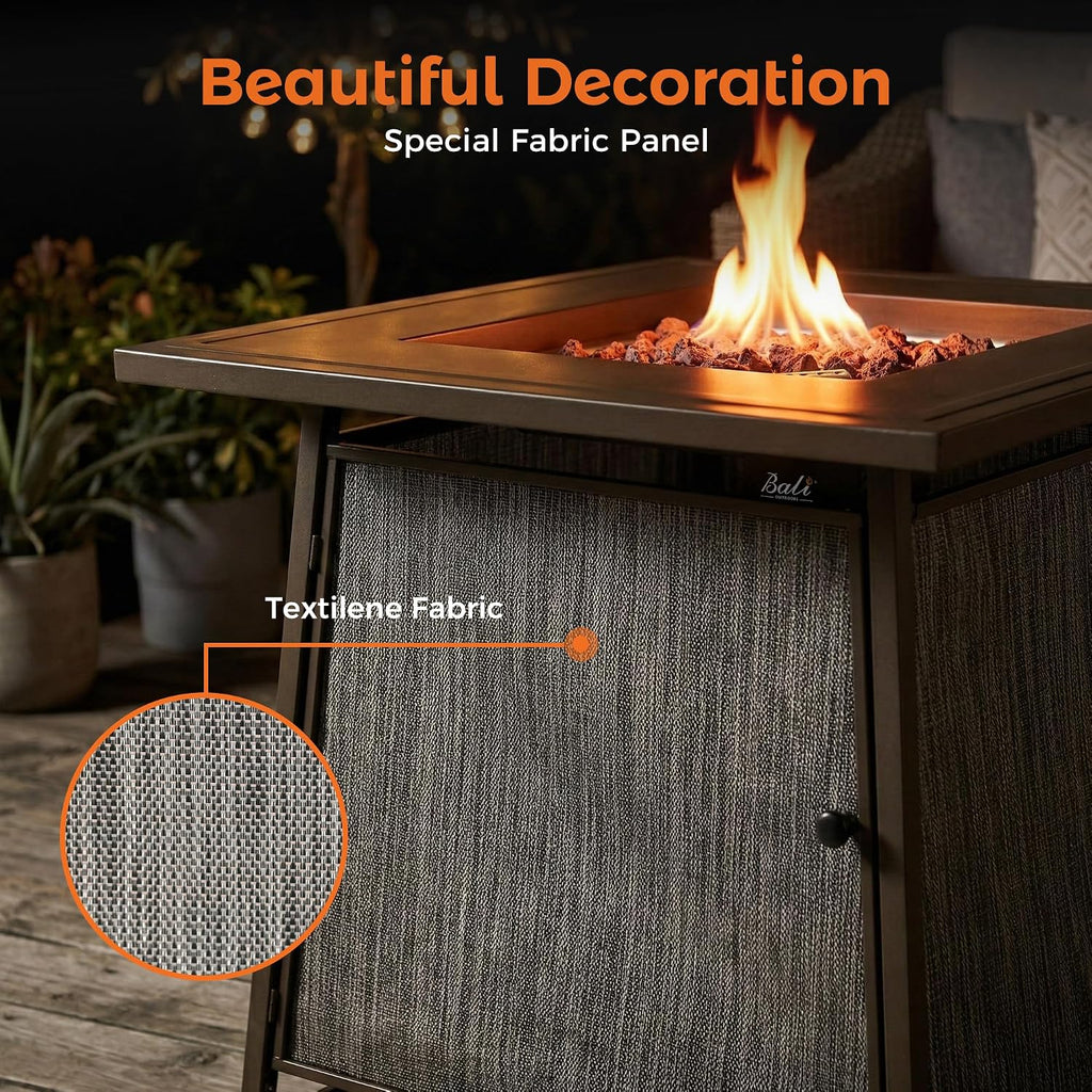 BALI OUTDOORS 50,000 BTU Propane Fire Pit Outdoor, 28 inch Propane Fire Pit Table Square, Gas Firepits for Outside Patio, Garden, Backyard
