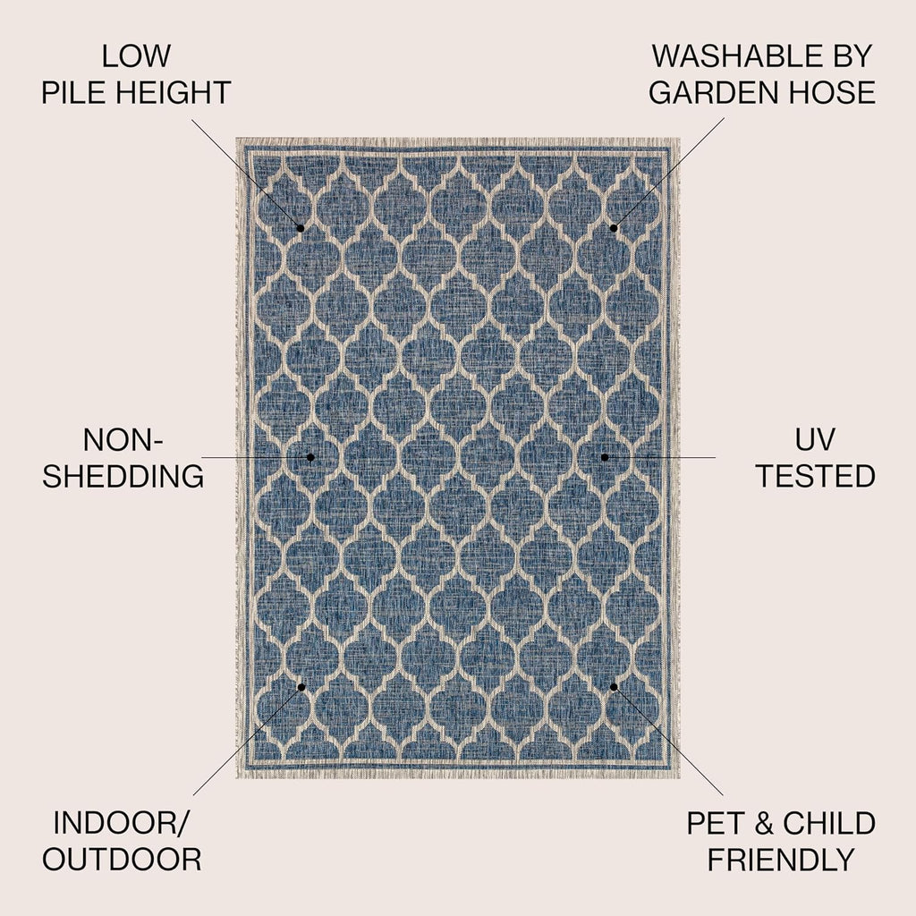 JONATHAN Y Moroccan Trellis Indoor Outdoor Area Rug 8X10 Navy/Gray, Trebol Textured Weave for Backyard, Patio, Porch, Easy-Cleaning, High Traffic, Pet-Friendly, Non-Shedding (SMB109D-8)