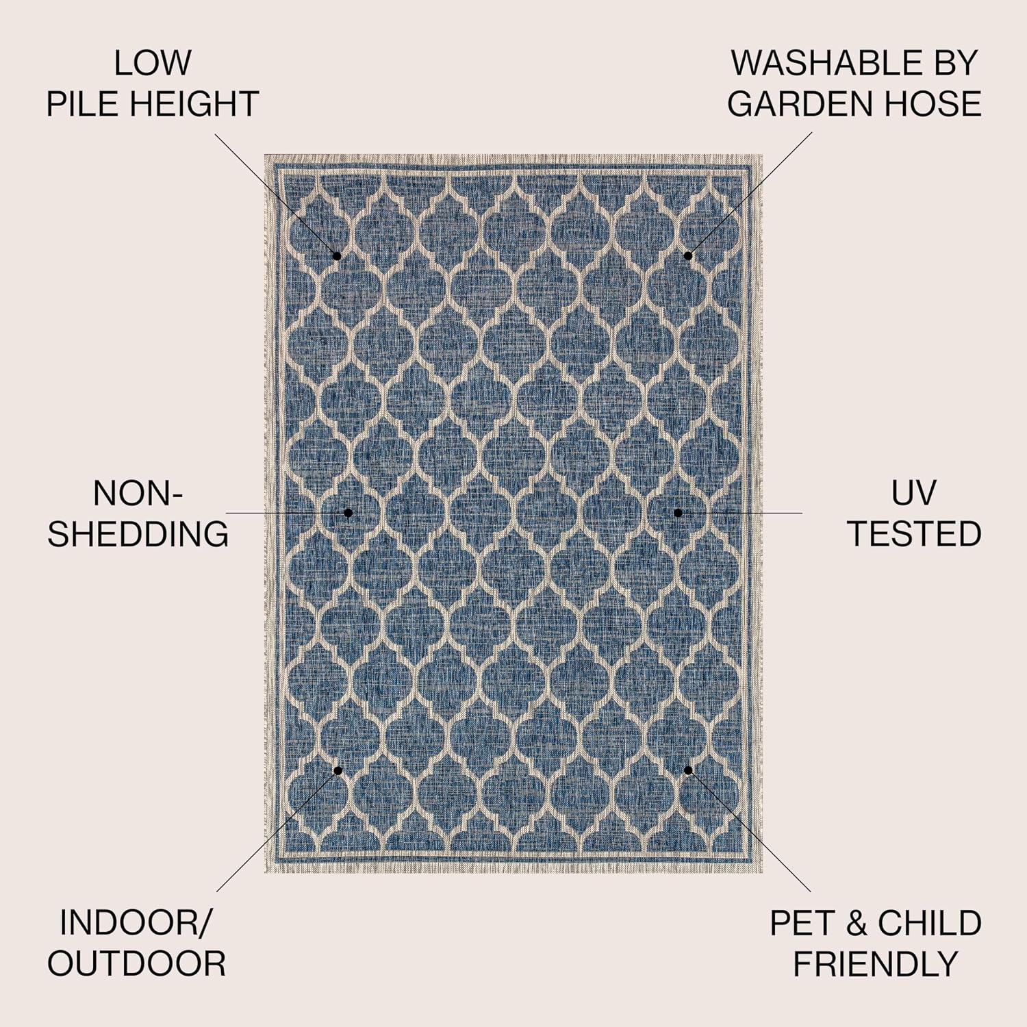 JONATHAN Y Moroccan Trellis Indoor Outdoor Area Rug 8X10 Navy/Gray, Trebol Textured Weave for Backyard, Patio, Porch, Easy-Cleaning, High Traffic, Pet-Friendly, Non-Shedding (SMB109D-8)