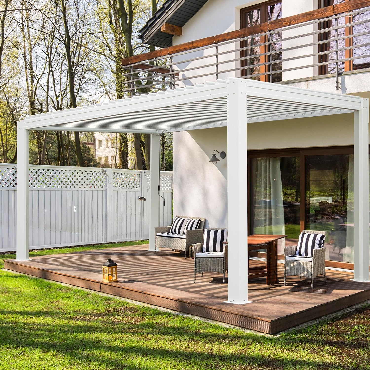 Domi Louvered Pergola 10X13FT with Adjustable Louvered Roof and Drainage Gutter, Outdoor Aluminum Pergola Gazebo for Patio, Backyard, Deck, White