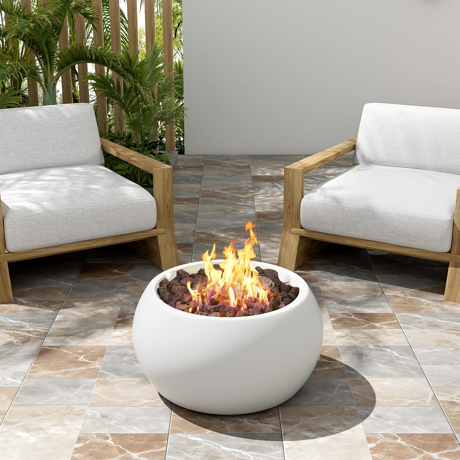 Merax 22-inch Outdoor Propane Fire Pit, 40,000 BTU Portable Tabletop Firepit for Patio, MGO Steel (Tank Cover Not Provided), No Assembly, White