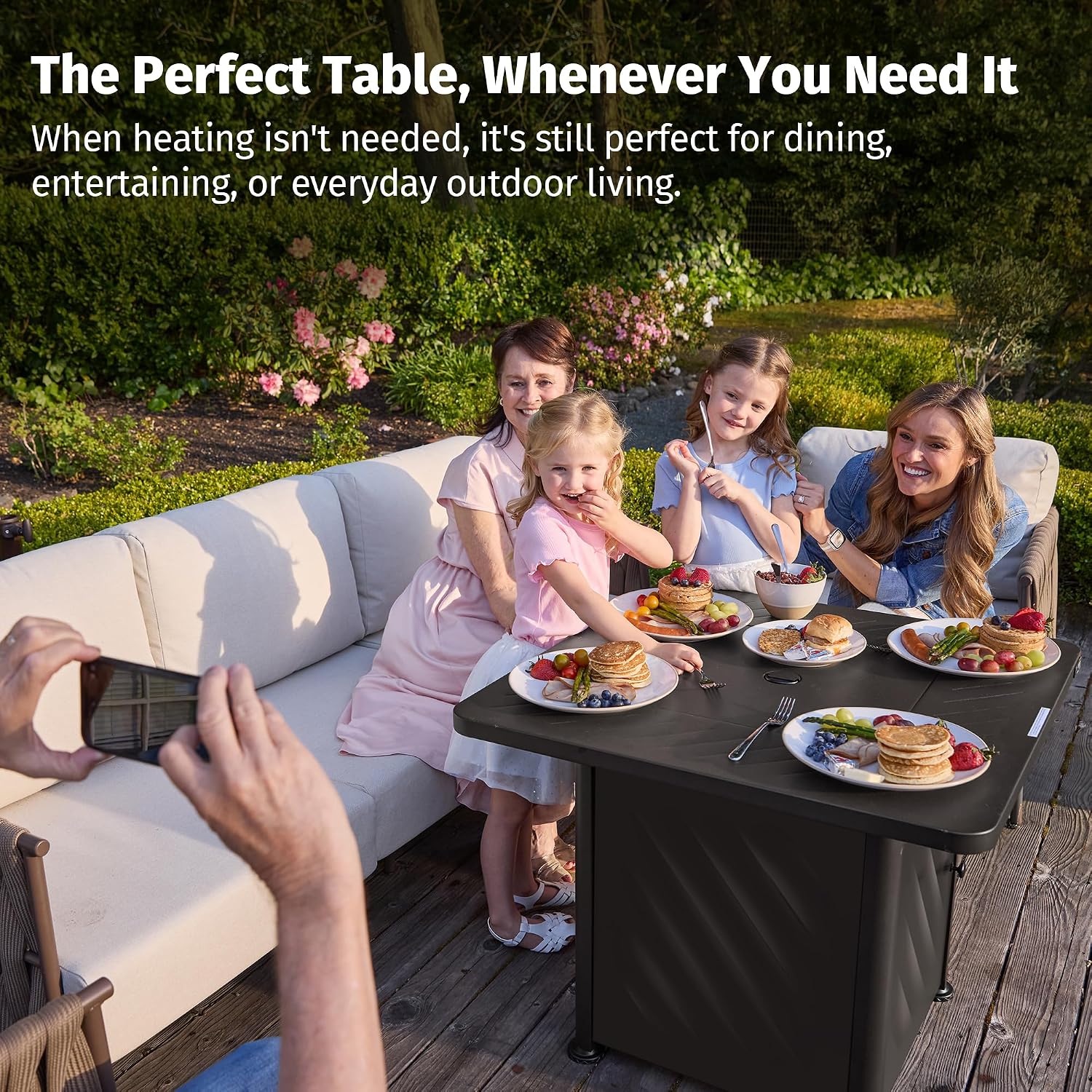 East Oak 28' Outdoor Propane Fire Pit Table | 52,000 BTU Gas Fire Pit for Outside with Easy-Hook Lid, Mesh Pocket & Lava Rocks | CSA Certified | Ideal for Patio, Garden & Backyard | Black