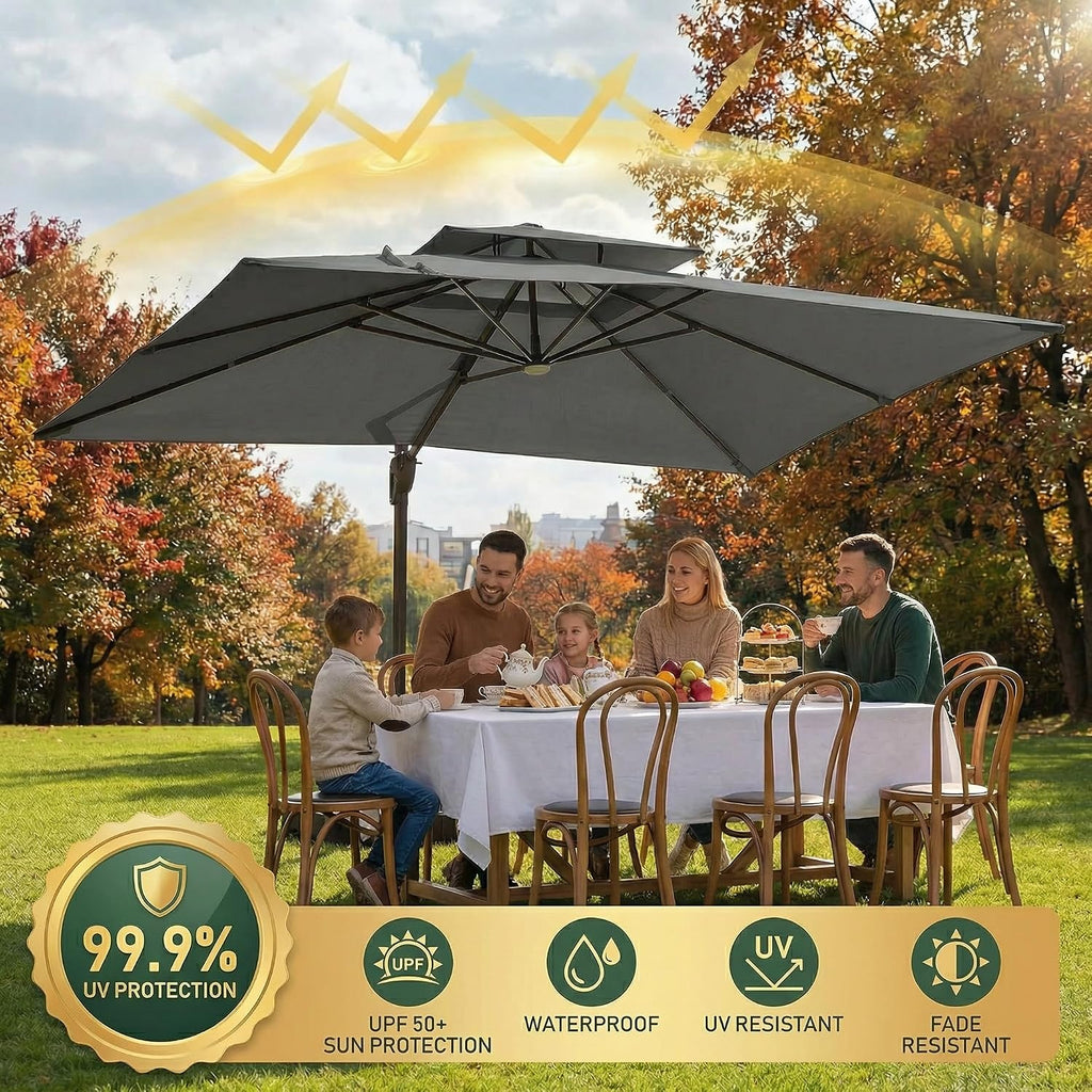 Hoteel 10ft Patio Umbrella Heavy Duty Aluminum Windproof & Shade Provision Outdoor Cantilever Double Top Offset Large Umbrella Height Adjustable with 360°Rotation for Patio Pool Deck Gazebo, Gray
