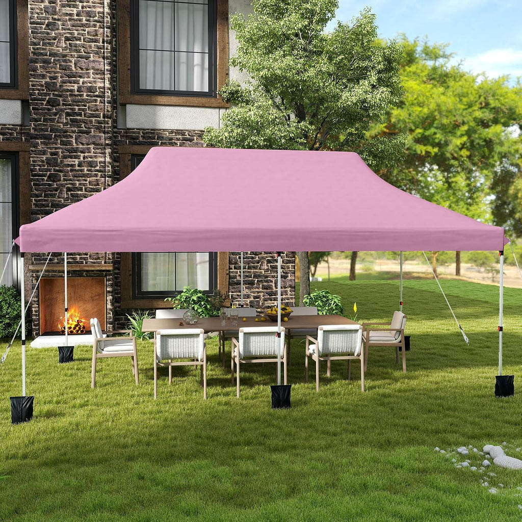 Tangkula 10x20 Ft Pop Up Canopy, Instant Setup Tent with 6 Sandbags, 12 Stakes & 6 Ropes, UPF 50+ Portable Outdoor Canopy Tent with Carrying Bag for Camp, Beach, Patio (Pink)