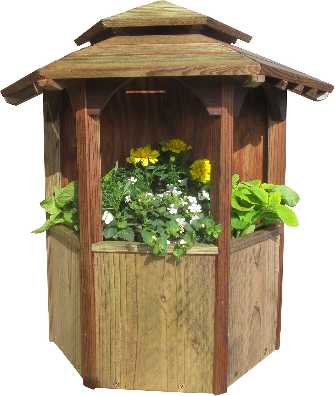 SamsGazebos Wall Mount Wood Gazebo Planter with Two-Tiered Pagoda Roof, 19-1/2 by 20 by 9-Inch, Brown