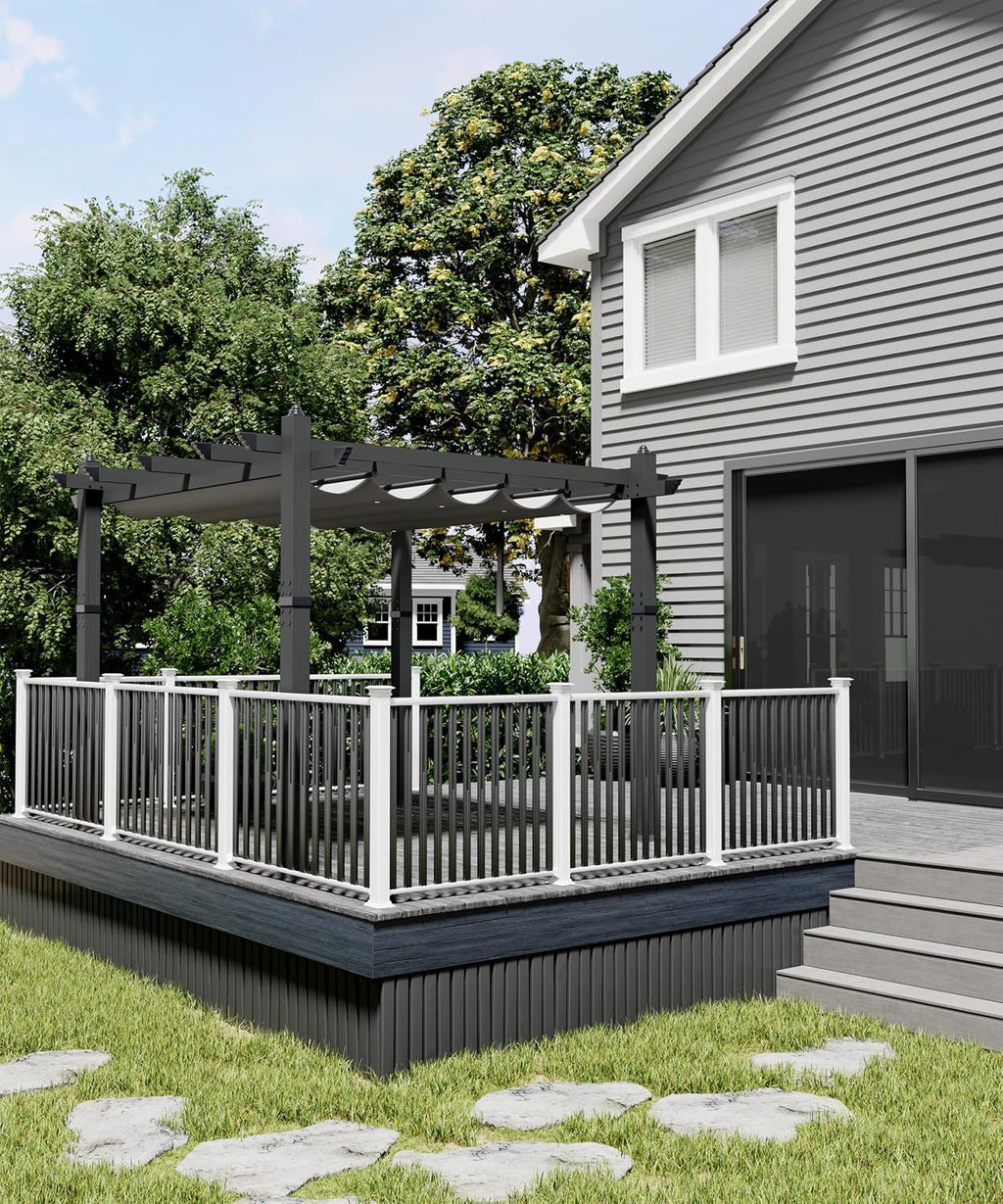 GAOMON 10x10 Ft Outdoor Aluminum Pergola, Heavy-Duty Patio Pergola with Retractable Canopy Sun Shade Cover, UV-Resistant Metal Gazebo for Existing Deck Backyard Garden Porch, Blue
