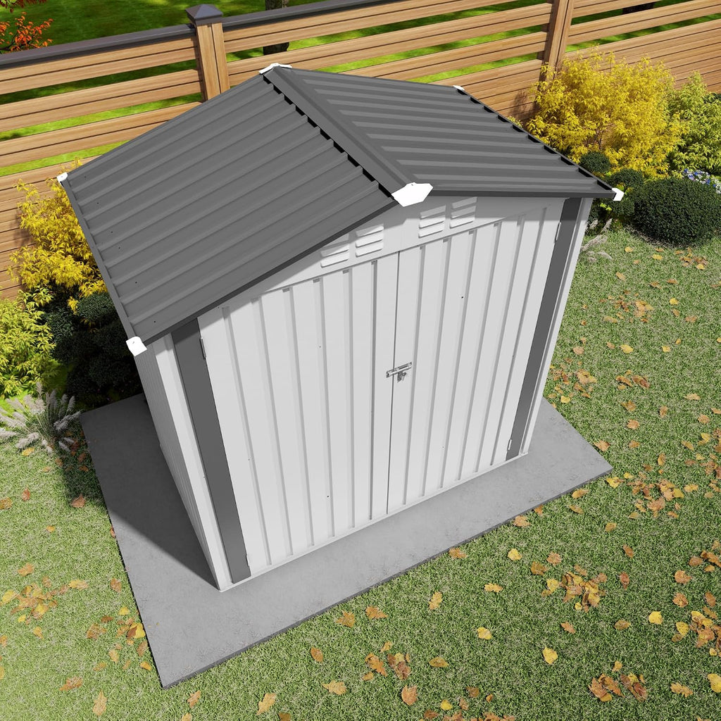 Organize and Secure with 6x3.6 FT Metal Shed, Waterproof Outdoor Storage with Lockable Door & Clear Window for Garden Tools, Patio Furniture, Bicycles, White