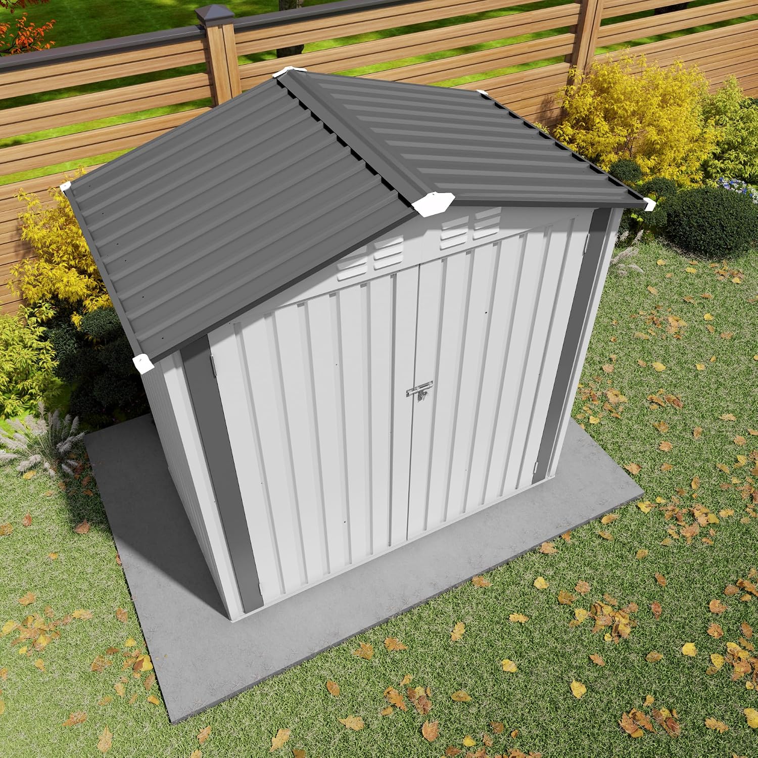 Organize and Secure with 6x3.6 FT Metal Shed, Waterproof Outdoor Storage with Lockable Door & Clear Window for Garden Tools, Patio Furniture, Bicycles, White