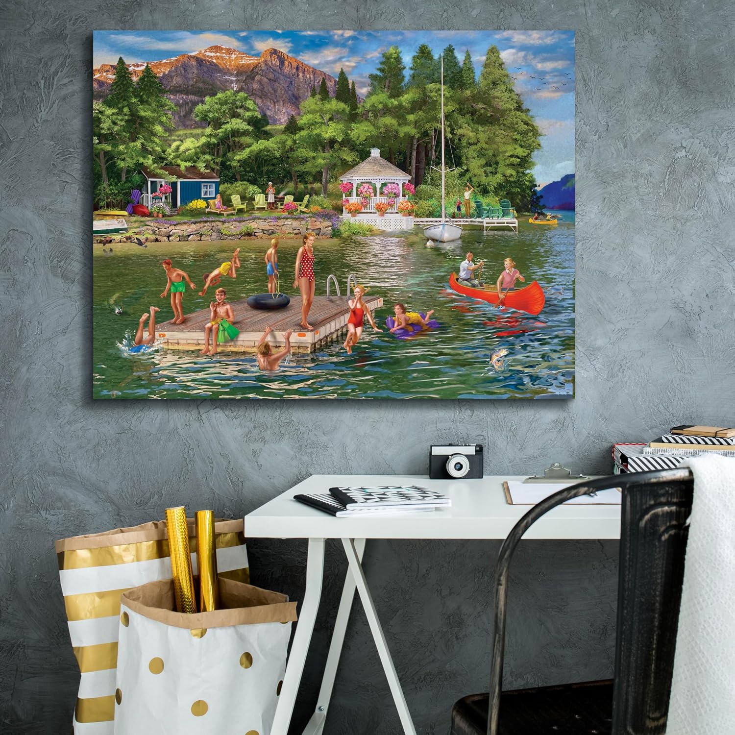 Epic Graffiti 'Gazebo Lake' by Bigelow Illustrations Canvas Wall Art, 34' x 26'
