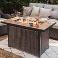 Nuu Garden Outdoor 43 Inch 50,000 BTU Propane Gas Fire Pit Table, Ceramic Tabletop, Water Proof Oxford Cover, Glass Fire Pit Wind Guard, Glass Beads, Lid Included, Dark Brown and Coffee