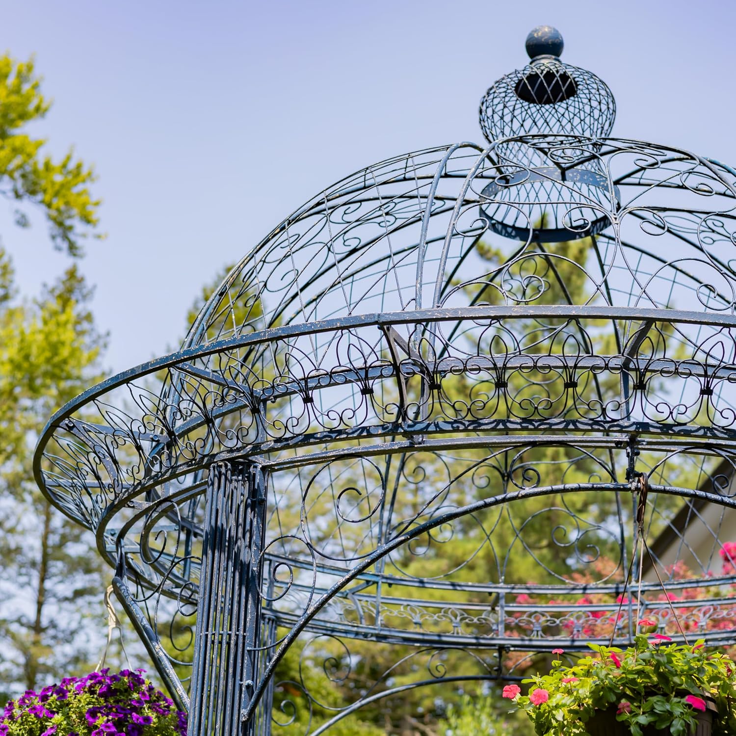 13ft. Tall Round Metal Garden Gazebo in Antique Finish (Antique Blue)