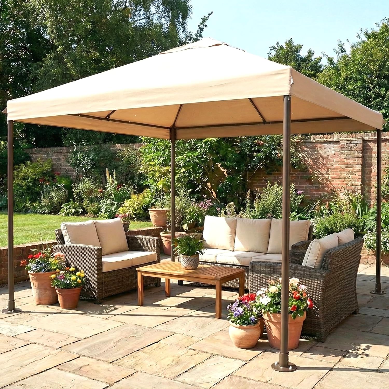 Garden Winds Heavy Duty Reinforced Replacement Canopy Top Cover Compatible with The APG233MBW ABBA Patio 10' x 10' Gazebo - Classic Sand, Riplock 500