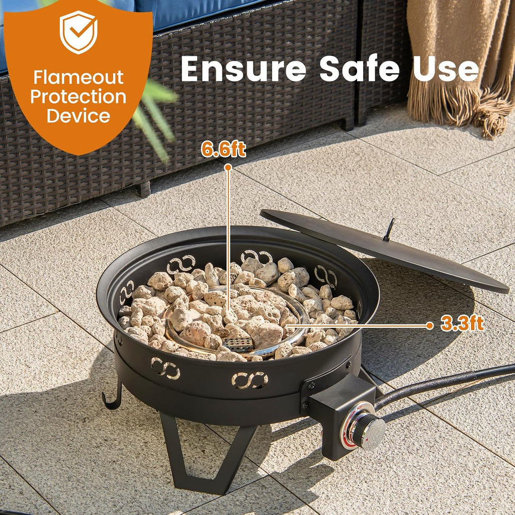 Giantex Portable Propane Fire Pit, 17' Small Outdoor Fire Bowl w/Foldable Legs, Round Fireplace with Lid, Removable Grill, Carry Bag, Lava Rocks, 58000 BTU Smokeless Gas Firepit for Outdoor Camping