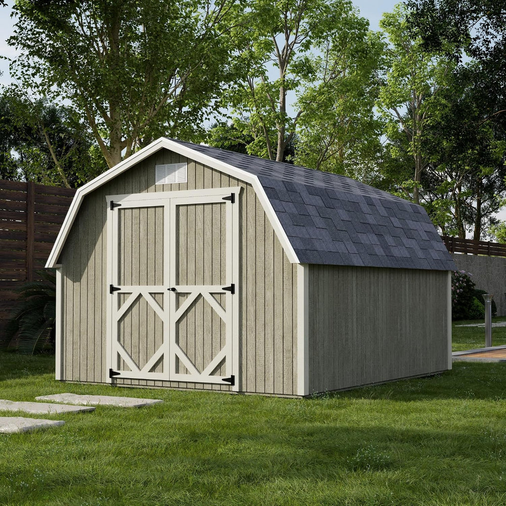 Little Cottage Co. 10x12 Classic Gambrel Barn with 4 ft. Sidewalls with Floor, Outdoor Wood Storage Shed Do-It-Yourself Precut Kit